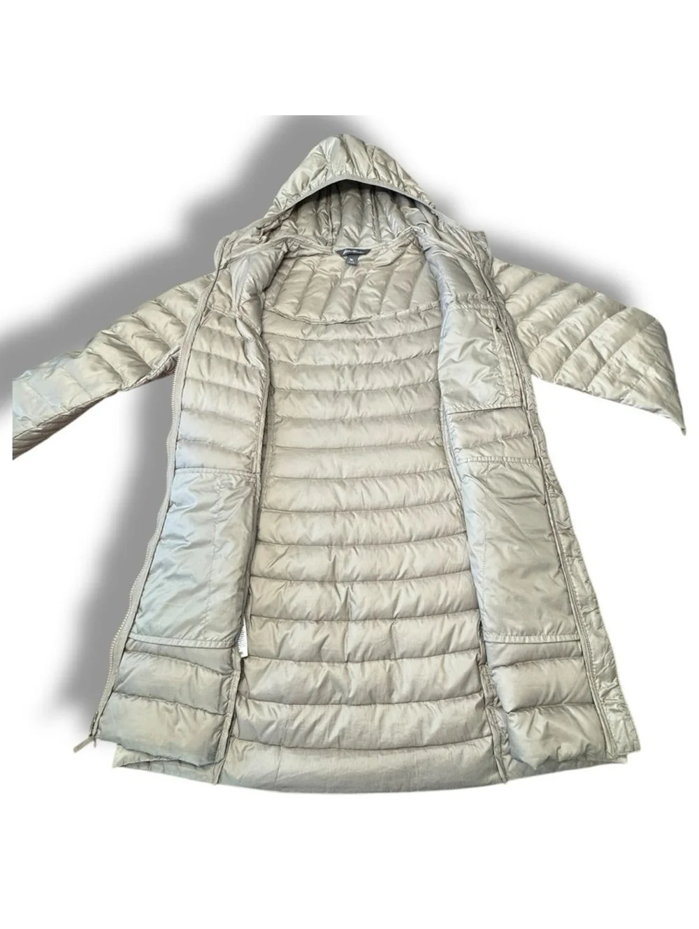 Eddie Bauer Champagne 80% Down Puffer Coat Preppy Quilted Winter Women’s Sz L